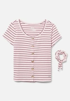 Adjmi Striped Henley Top & Hair Tie
