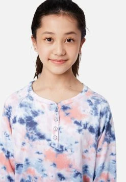 Komar Plus Sizes Tie-Dye Henley Pajama Top