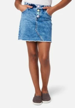 Adjmi Medium Wash Button-Up Denim Skirt Bottoms