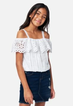 Adjmi Tops Eyelet Ruffle Button-Up Tank