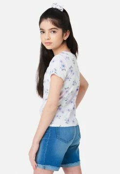 Adjmi Floral Henley Top & Hair Tie Tops