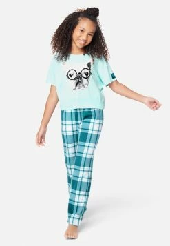 KOMAR Plus Sizes Graphic & Plaid Pajama Set