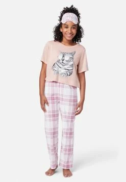 KOMAR Graphic & Plaid Pajama Set Plus Sizes