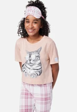 KOMAR Graphic & Plaid Pajama Set Plus Sizes