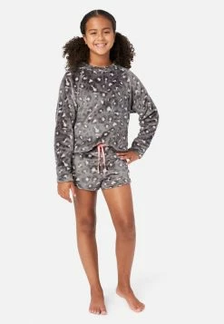 KOMAR Patterned Fleece Shorts Pajama Set