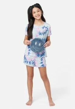 KOMAR Plus Sizes Tie-Dye Shorts Pajama Set