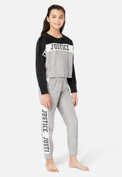 KOMAR Plus Sizes Color Block Fleece Shorts And Pants Pajama Set