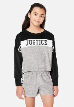 KOMAR Plus Sizes Color Block Fleece Shorts And Pants Pajama Set