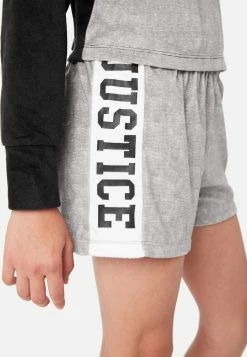 KOMAR Plus Sizes Color Block Fleece Shorts And Pants Pajama Set