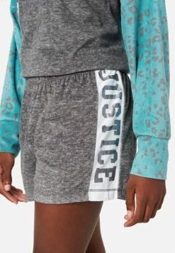 KOMAR Color Block Fleece Shorts And Pants Pajama Set Plus Sizes