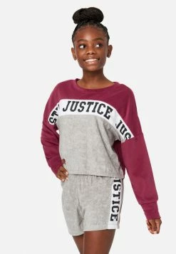 KOMAR Plus Sizes Color Block Fleece Shorts And Pants Pajama Set