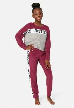 KOMAR Plus Sizes Color Block Fleece Shorts And Pants Pajama Set