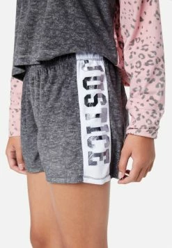 KOMAR Color Block Fleece Shorts And Pants Pajama Set Plus Sizes