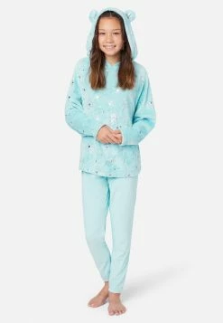 Komar Plush Patterned Hooded Pajama Set