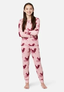 Komar Patterned Henley Pajama Set Plus Sizes