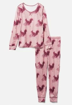 Komar Patterned Henley Pajama Set Plus Sizes