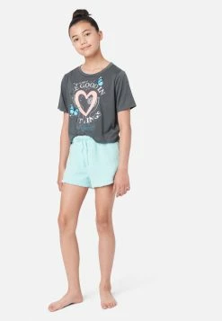 KOMAR Plus Sizes Graphic Faux Sherpa Shorts Pajama Set