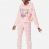 KOMAR Plus Sizes Graphic Space-Dyed Hoodie Pajama Set