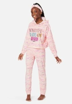 KOMAR Plus Sizes Graphic Space-Dyed Hoodie Pajama Set