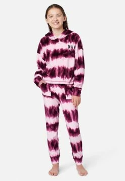 Komar Patterned Hooded Pajama Set Plus Sizes