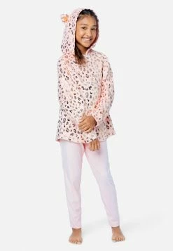 Komar Plush Patterned Hooded Pajama Set Plus Sizes