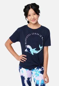 ADJMI Tops Graphic Knot Front Tee