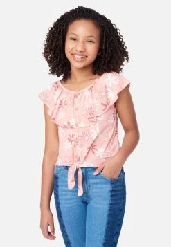 ADJMI Tops Rouched Ruffle Neck Tank