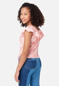 ADJMI Tops Rouched Ruffle Neck Tank