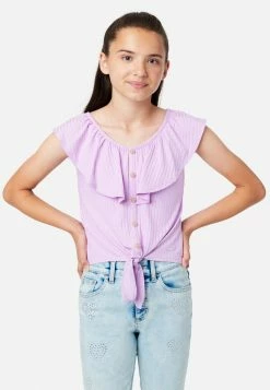 ADJMI Tops Rouched Ruffle Neck Tank