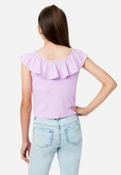 ADJMI Tops Rouched Ruffle Neck Tank