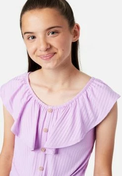 ADJMI Tops Rouched Ruffle Neck Tank