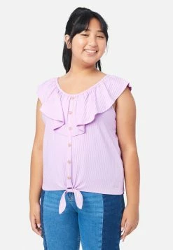 ADJMI Tops Rouched Ruffle Neck Tank