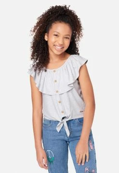 ADJMI Tops Rouched Ruffle Neck Tank