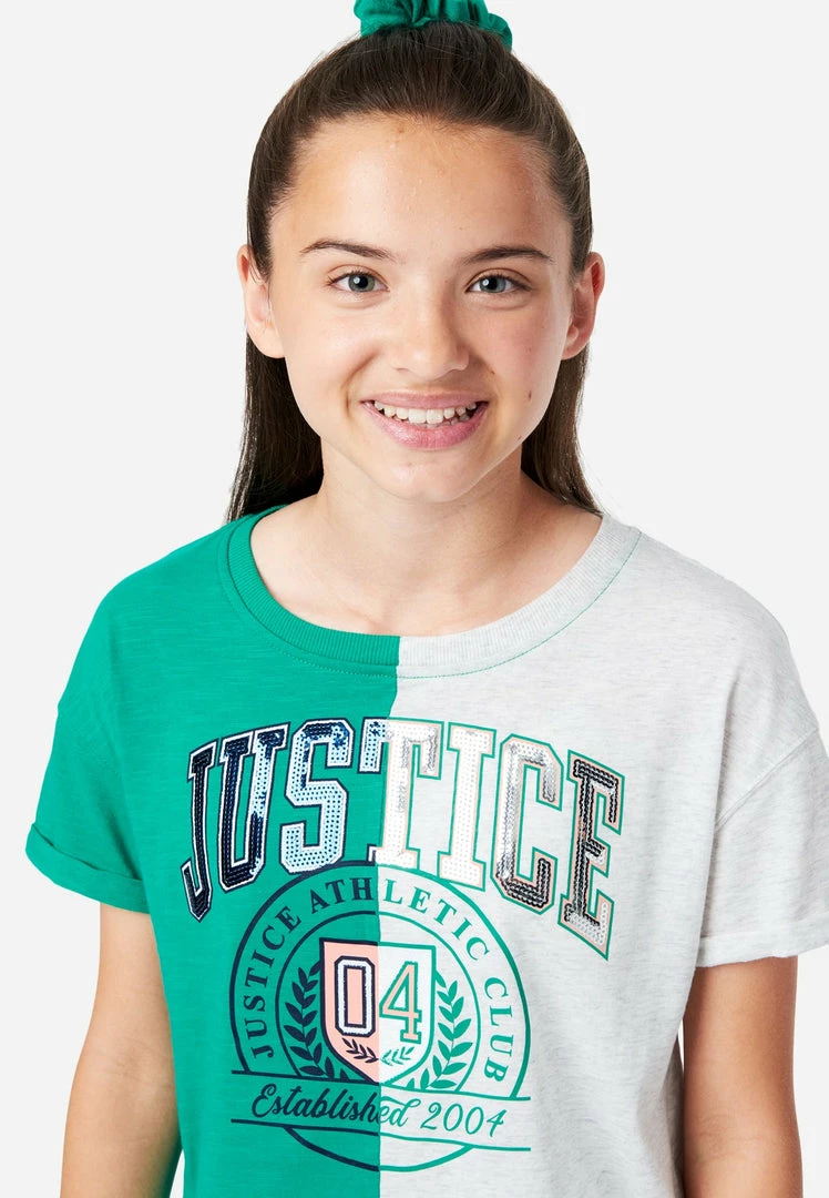 ADJMI Split Graphic Oversized SS Tee- Branded W. Scrunchy Tops 5 ADJMI Split Graphic Oversized SS Tee- Branded W. Scrunchy Tops