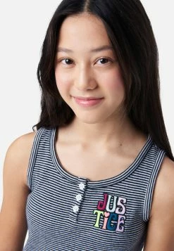 Adjmi Tops Striped Graphic Henley Tank