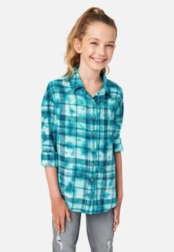 Adjmi Tops Tie-Dye Plaid Button-Up Top