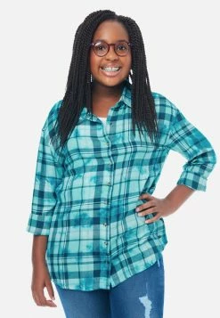 Adjmi Tops Tie-Dye Plaid Button-Up Top