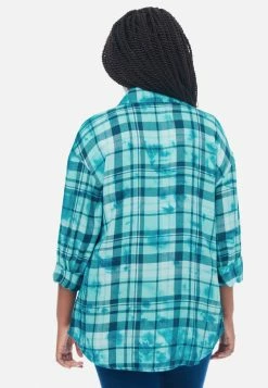 Adjmi Tops Tie-Dye Plaid Button-Up Top
