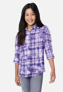 Adjmi Tops Tie-Dye Plaid Button-Up Top