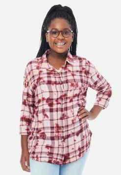 Adjmi Tops Tie-Dye Plaid Button-Up Top