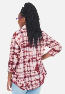 Adjmi Tops Tie-Dye Plaid Button-Up Top