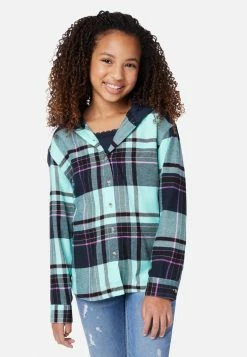Adjmi Tops Plaid Faux Sherpa-Lined-Hood Shirt