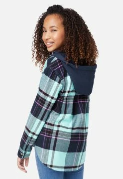 Adjmi Tops Plaid Faux Sherpa-Lined-Hood Shirt