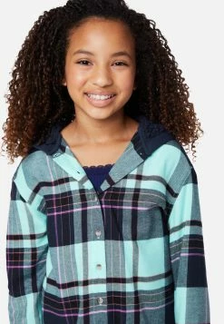 Adjmi Tops Plaid Faux Sherpa-Lined-Hood Shirt