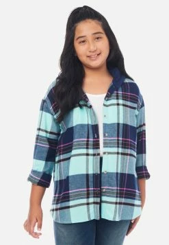 Adjmi Tops Plaid Faux Sherpa-Lined-Hood Shirt