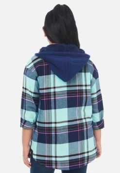 Adjmi Tops Plaid Faux Sherpa-Lined-Hood Shirt