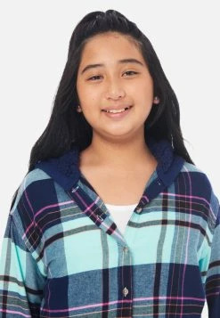 Adjmi Tops Plaid Faux Sherpa-Lined-Hood Shirt