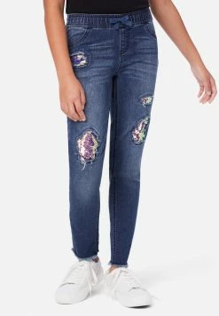 Adjmi Sequin-Patch Pull-On Jean Leggings