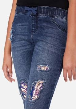 Adjmi Sequin-Patch Pull-On Jean Leggings