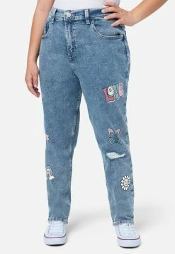 ADJMI Bottoms Medium Wash Patchwork Mini Mom Jeans